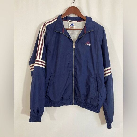 Vintage Adidas Track Jacket Women’s L Blue Maroon Stripe Full Zip Retro Y2K - Picture 2 of 10